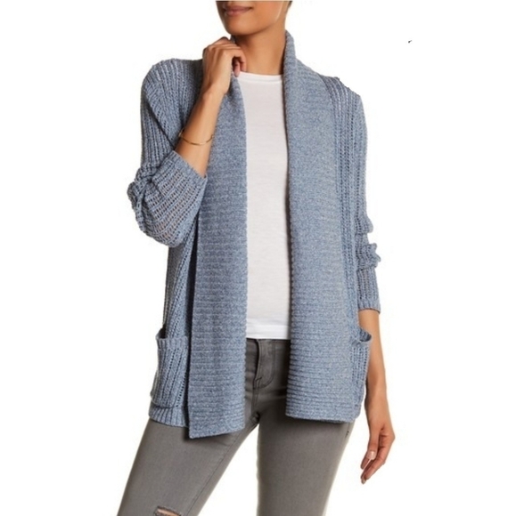 Soft Joie Indigo Blue Open Front Knit Shawl Collar Cardigan Size Medium - Picture 1 of 10